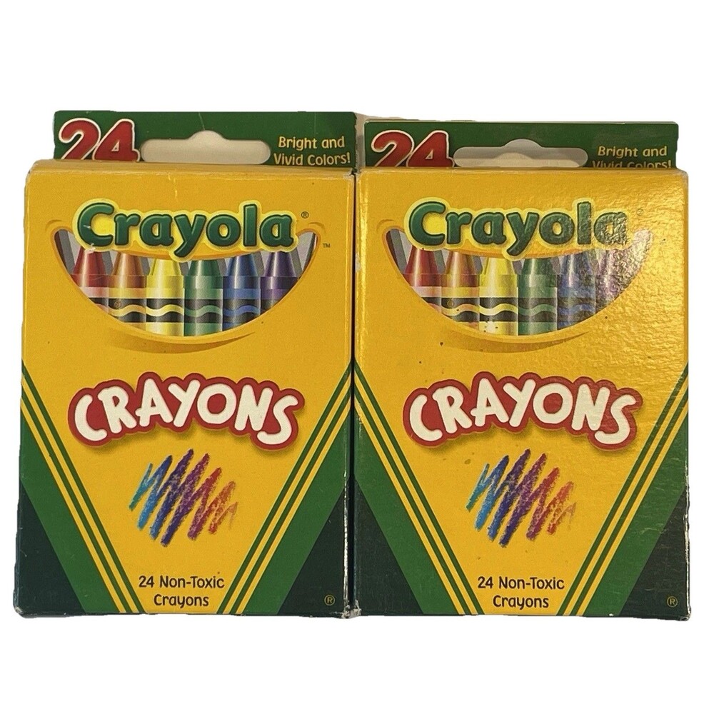 2002 Crayola Crayon 24-Count Lot (2) Retired Dandelion Apricot Cerulean Indigo
